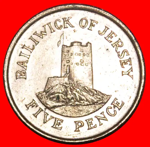 * GROSSBRITANNIEN (1983-1988): JERSEY ★ 5 PENCE 1983 TURM! ELISABETH II. (1953-2022)  * GREAT BRITAIN: JERSEY ★