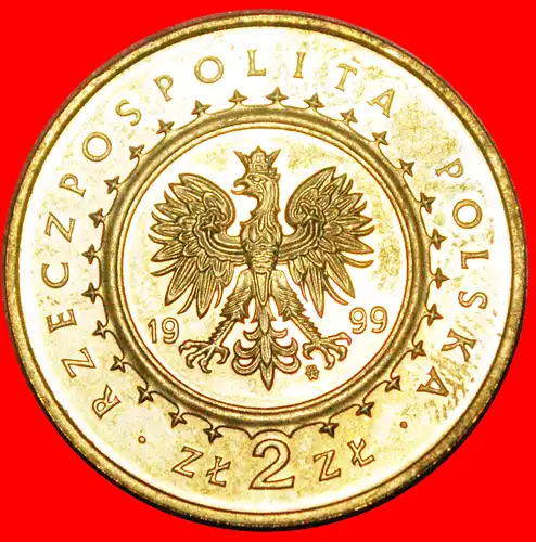 * LESER UND HIRSCH SELTEN: POLEN ★ 2 ZLOTY 1999 NORDISCHES GOLD STG STEMPELGLANZ! * READER AND DEER  RARE: POLAND ★ NORDIC GOLD UNC MINT LUSTRE! 