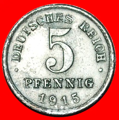 * ERSTER WELTKRIEG (1914-1918): DEUTSCHLAND ★ 5 PFENNIG 1915D UNGEWÖHNLICH! WILHELM II. (1888-1918) * FIRST WORLD WAR: GERMANY ★ 5 PFENNIG 1915D UNCOMMON