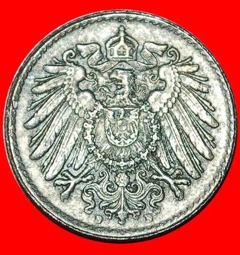 * ERSTER WELTKRIEG (1914-1918): DEUTSCHLAND ★ 5 PFENNIG 1915D UNGEWÖHNLICH! WILHELM II. (1888-1918) * FIRST WORLD WAR: GERMANY ★ 5 PFENNIG 1915D UNCOMMON