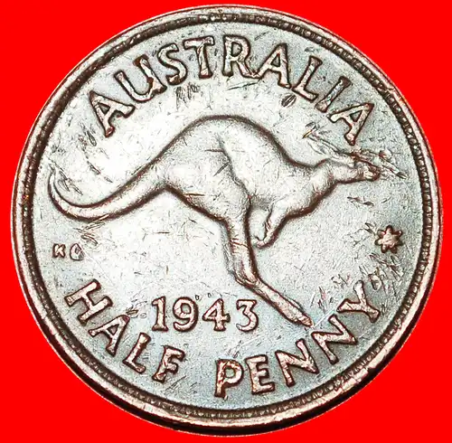 * GEORG VI. (1937-1952): AUSTRALIEN ★ 1/2 PENNY 1943 MELBOURNE! KÄNGURU RECHT!  * MELBOURNE: AUSTRALIA ★