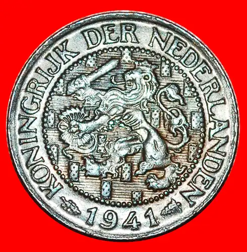 * WUCHERND LÖWE (1913-1941): NIEDERLANDE ★ 1 CENT 1941! WILHELMINA (1890-1948)  * RAMPANT LION: NETHERLANDS ★ 