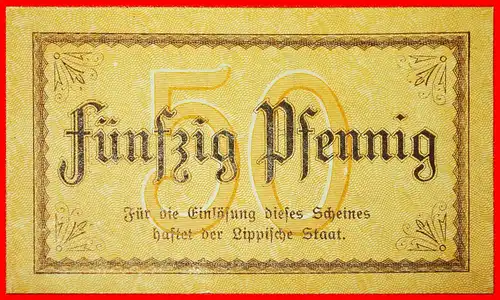 * LIPPE: DEUTSCHLAND DETMOLD ★ 50 PFENNIGS 1918 KFR KNACKIG! GERADE VERÖFFENTLICHT!     *  GERMANY  ★ JUST PUBLISHED!  