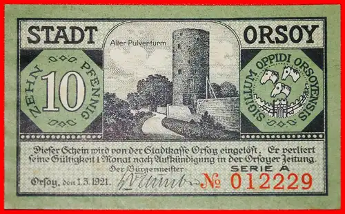 * RHEIN: DEUTSCHLAND ORSOY ★ 10 PFENNIG 1921 SCHIFF! VZGL KNACKIG!   * RHINE: GERMANY ★ 