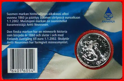 * LÖWE (1860-2002): FINNLAND ★ 1 MARK MEINER ERINNERUNGEN 2001M STG STEMPELGLANZ!  * LION: FINLAND ★ 1 MARK OF MY MEMORIES 2001M  IN COINCARD!