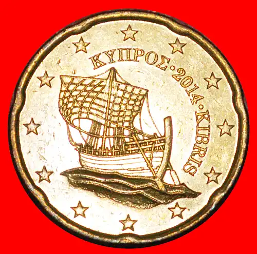 * GRIECHENLAND (2008-2021): ZYPERN ★ 20 CENT 2014! SCHIFF NORDISCHES GOLD uSTG STEMPELGLANZ! INTERESSANTES JAHR!  * GREECE: CYPRUS ★UNCOMMON YEAR! 