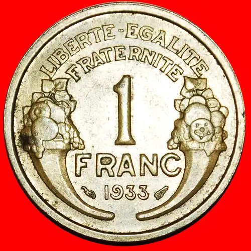 * FÜLLHORN (1931-1941): FRANKREICH ★ 1 FRANC 1933 STEMPEL 1! * CORNUCOPIAS: FRANCE ★ DIE 1!