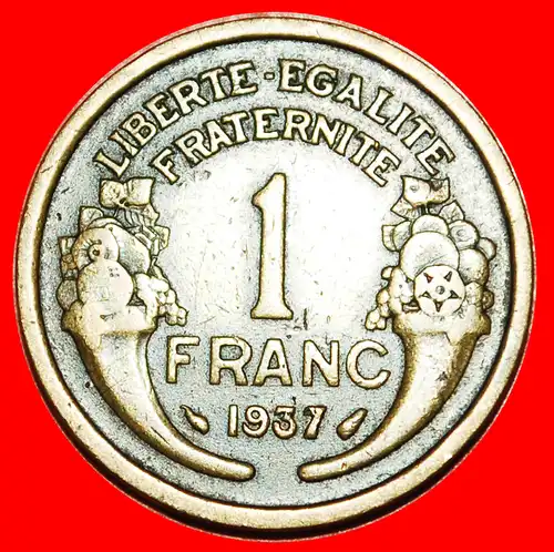 * FÜLLHORN (1931-1941): FRANKREICH ★ 1 FRANC 1937 STEMPEL 2!  * CORNUCOPIAS: FRANCE ★ DIE 2!