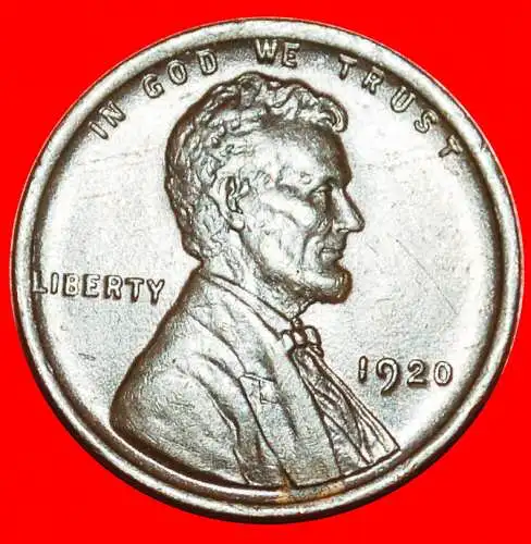 Ⰶ WEIZEN PENNY (1909-1958): USA ★ 1 CENT 1920! LINCOLN (1809-1865)!