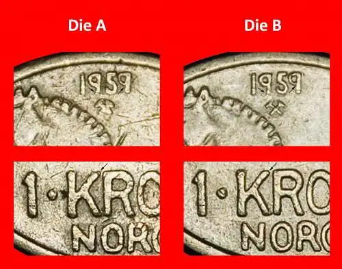 Ⰶ PFERD (1958-1973): NORWEGEN ★ 1 KRONE 1959 2 ENTDECKUNG MÜNZE! OLAV V. (1957-1991)