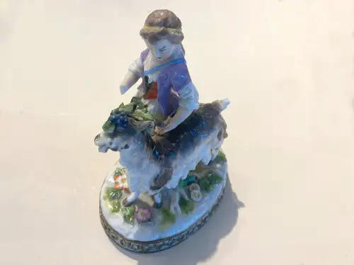 Mädchen mit Ziegenbock Rudolstadt Thüringen Ernst Bohne Söhne 1901-37 handgemalt