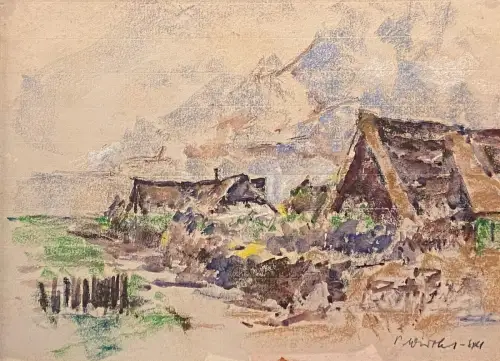 PAUL WIRTHS 1903-1968 Friesenhäuser auf Sylt Original Pastell 28,5x39,5 H.Herold