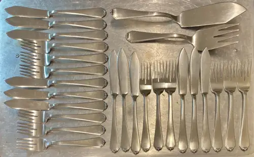 12 Personen Fisch Besteck 100er Silber Auflage 26 Teile VSF Bahner Düsseldorf