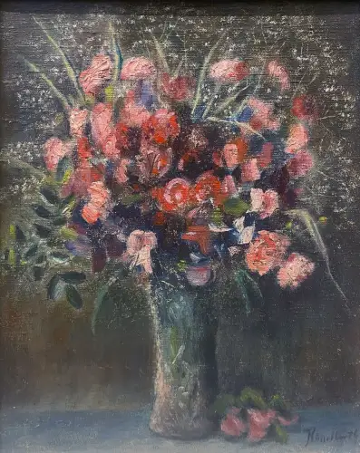 Blumenmaler Stilleben Blumenstrauß signiert unbekannt Original Öl Leinw. 35x27,5