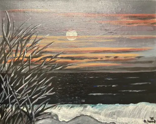 Norbert Hoeck 20./21. Jh. Sylt Mondnacht am Meer Original Acryl Lw 40x50cm sign.