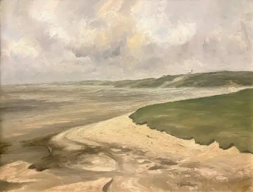 K. Kahrig 20. Jh Berlin Küstenlandschaft 1946 Original Öl/Hartfaser 44,5x58,5