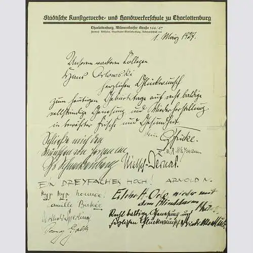 Orlowski bekommt Geburtstagsgrüße von Studienkollegen 1927, Max Kaus u.a.