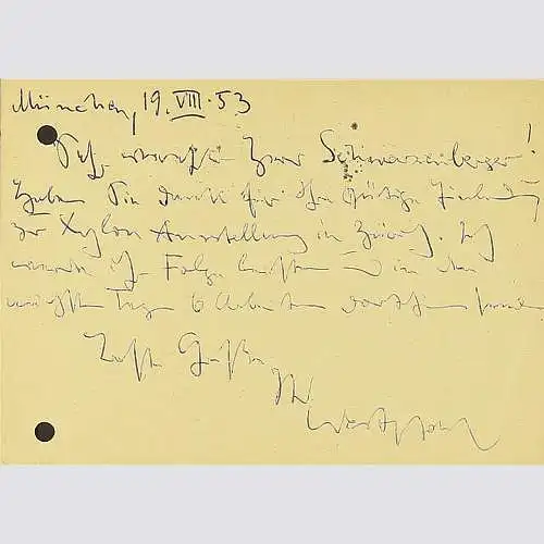Conrad Westphal: handgeschriebene Postkarte an Fritz Schwarzenberger