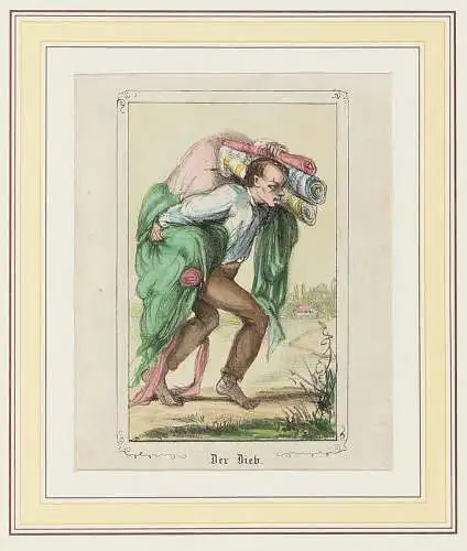 Der Dieb. Kolorierte Lithografie um 1820. 