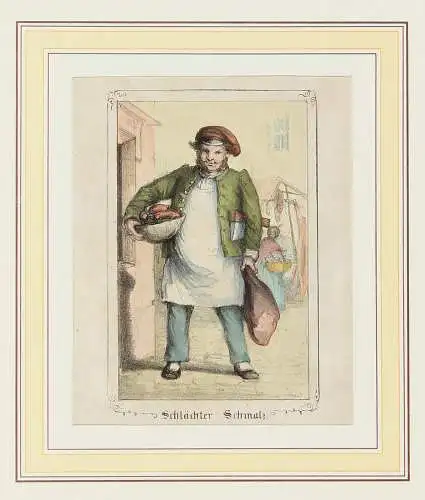 Karikatur: Schlächter Schmalz. Kolorierte Lithografie um 1820. 
