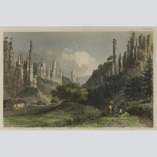 Der Bieler Grund in der Sächsischen Schweiz. Kolorierter Stahlstich 1850