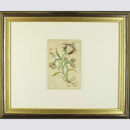 Stammbuchblatt Seidenstickerei um 1760.