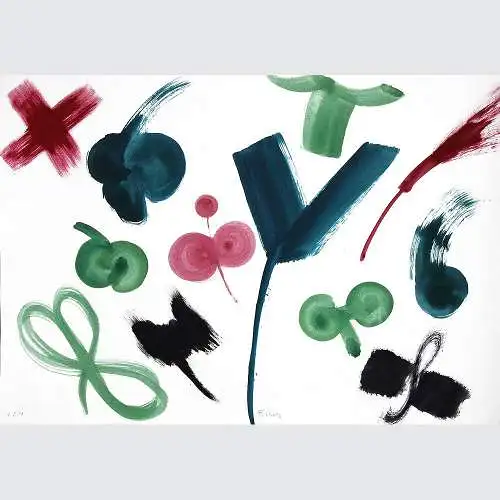 Ludvík Feller: Sehr schöne abstrakte Komposition. Tusche/Aquarell, Grossformat