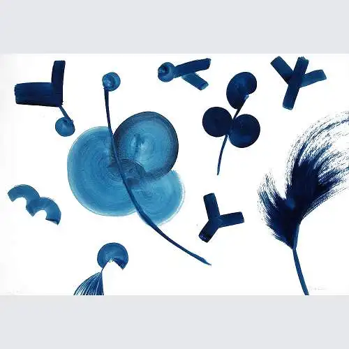 Ludvík Feller: Abstrakte Komposition in Blau. Tusche/Aquarell. 