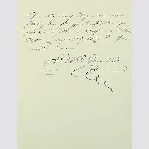 Wilhelm Junker. Eigenhändiger Brief mit Unterschrift, undatiert, ca. 1885-1890