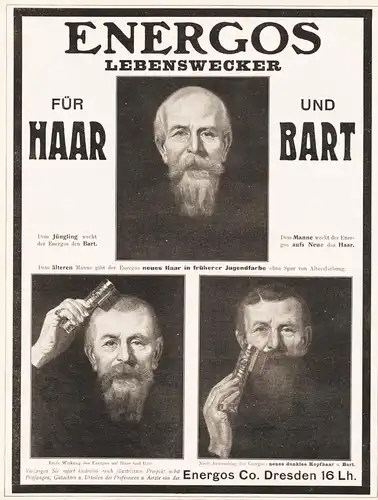 Historische Original-Reklame / Ganzseiten-Anzeige Haarfärbemittel ENERGOS - Dresden von 1907
