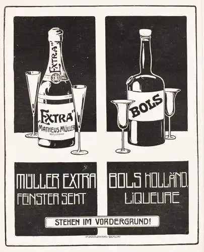 Historische Original-Reklame / Ganzseiten-Anzeige MÜLLER EXTRA SEKT / BOLS LIQUEURE von 1907