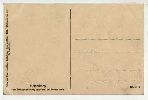 [Ansichtskarte] Heidelberg vom Philosophenweg gesehen bei Mondschein. 