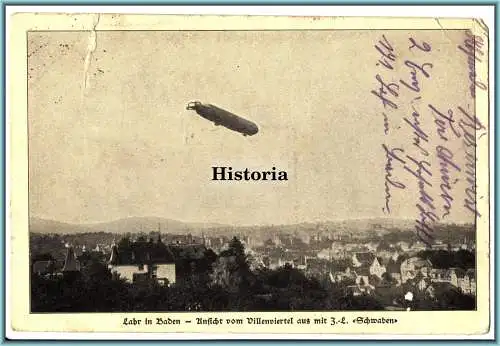 [Feldpostkarte] Lahr in Baden - Zeppelin / Luftschiff "Schwaben". 