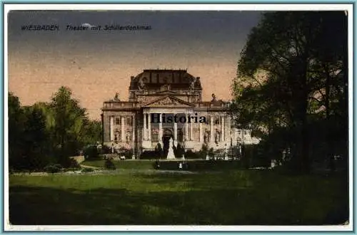 [Ansichtskarte] Wiesbaden - Theater mit Schillerdenkmal. 