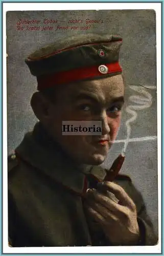 [Feldpostkarte] Schlechter Tabak - nichts genau's Da kratzt jeder Feind vor aus ! - Humor  -Soldat. 