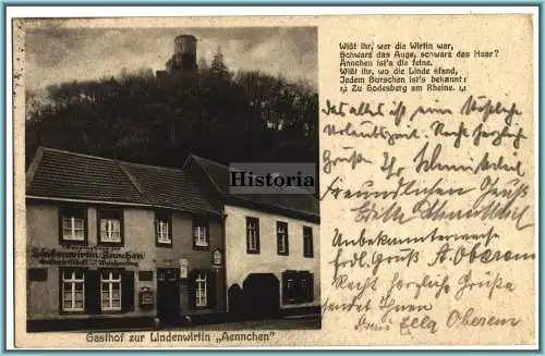 [Ansichtskarte] Gasthof zur Lindenwirtin "Aennchen" Godesberg. 