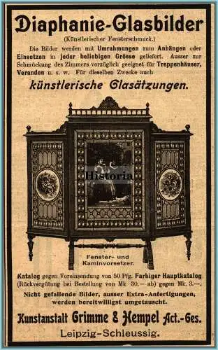 Original Anzeige / Reklame / Werbung 1898 - Diaphanie-Glasbilder / Grimme & Hempel - Leipzig