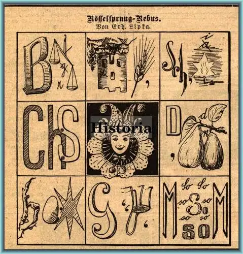 Original Zeitschriftenrubrik / Rebus 1898 - Rösselsprung-Rebus - Bilderrätsel