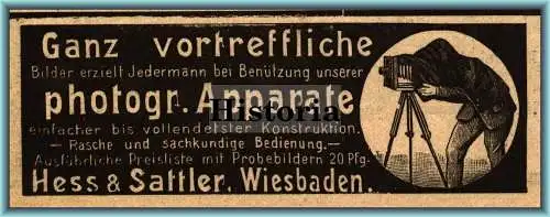 Original Anzeige / Reklame / Werbung 1898 - Hess & Sattler Photographische Apparate - Wiesbaden