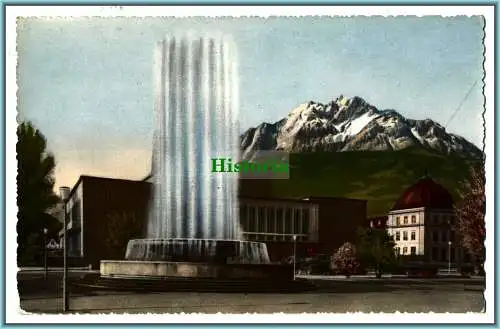 [Ansichtskarte] Luzern - Kunst-und Kongresshaus mit Wagenbachbrunnen und Pilatus. 