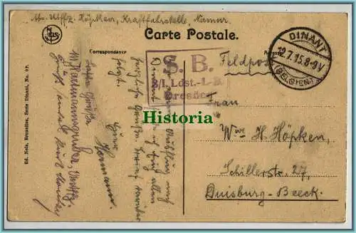 [Feldpostkarte] Dinant - Feldpost 1915. 