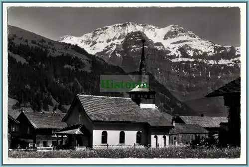 [Ansichtskarte] Lenk, Kath.Kirche mit Wildstrudel - 1958. 