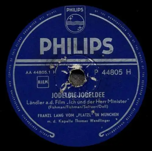 Schellackplatte 78 U/Min. : Franzl Lang : Jodeldie-Jodeldee / Wenn ich jodle bin ich glücklich - 1956