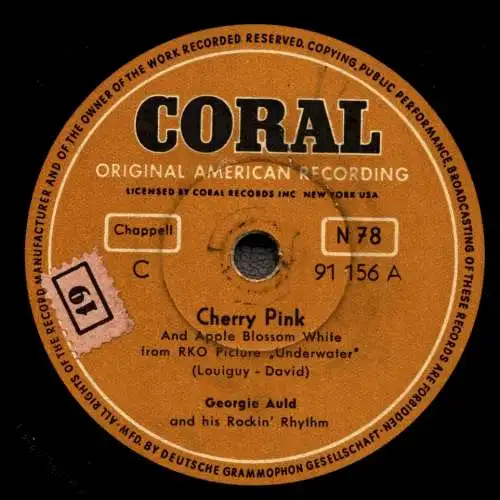 Schellackplatte 78 U/Min. : RARITÄT - Georgie Auld And His Rockin' Rhythm – Cherry Pink / Plantation Boogie - 1955