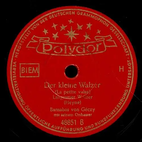 Schellackplatte 78 U/Min. : Barnabas von Geczy - Komm mit nach Madeira (Künneke) /Der kleine Walzer - 1952