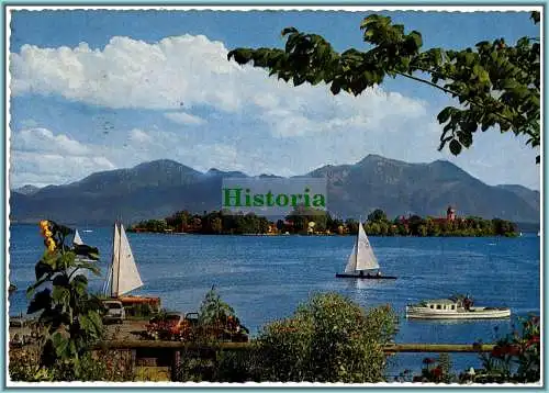 [Ansichtskarte] Die Fraueninsel im Chiemsee mit Hochfelln und Hochgern  - 1966. 