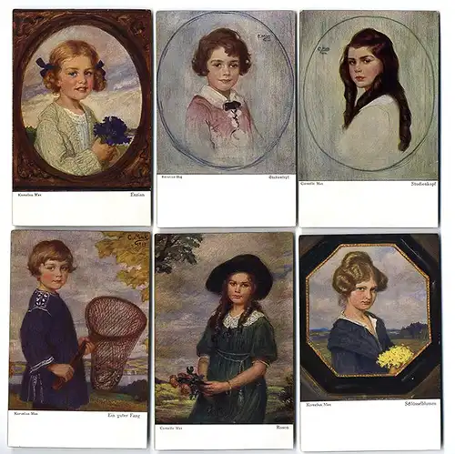 Kinder Mädchen Cornelius Max 6 farbige Künstler Postkarten 1910