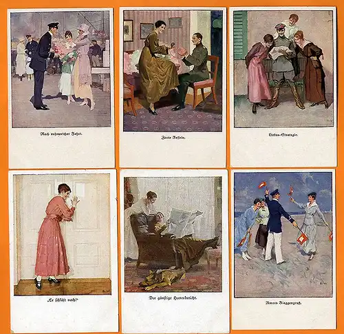 Frauen Erotik Weltkrieg Brynolf Wennerberg 9 farbige Künstler Postkarten 1915