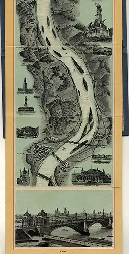 Der Rhein von Mainz bis Köln 2m langes farbiges Jugendstil Leporello um 1890