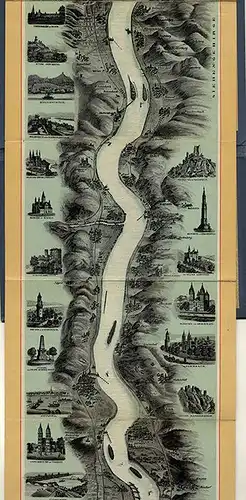 Der Rhein von Mainz bis Köln 2m langes farbiges Jugendstil Leporello um 1890